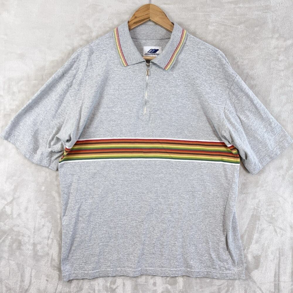 Vintage 90s USA Made Wooden Dog Striped Short Sleeve Skater Polo Men's Large